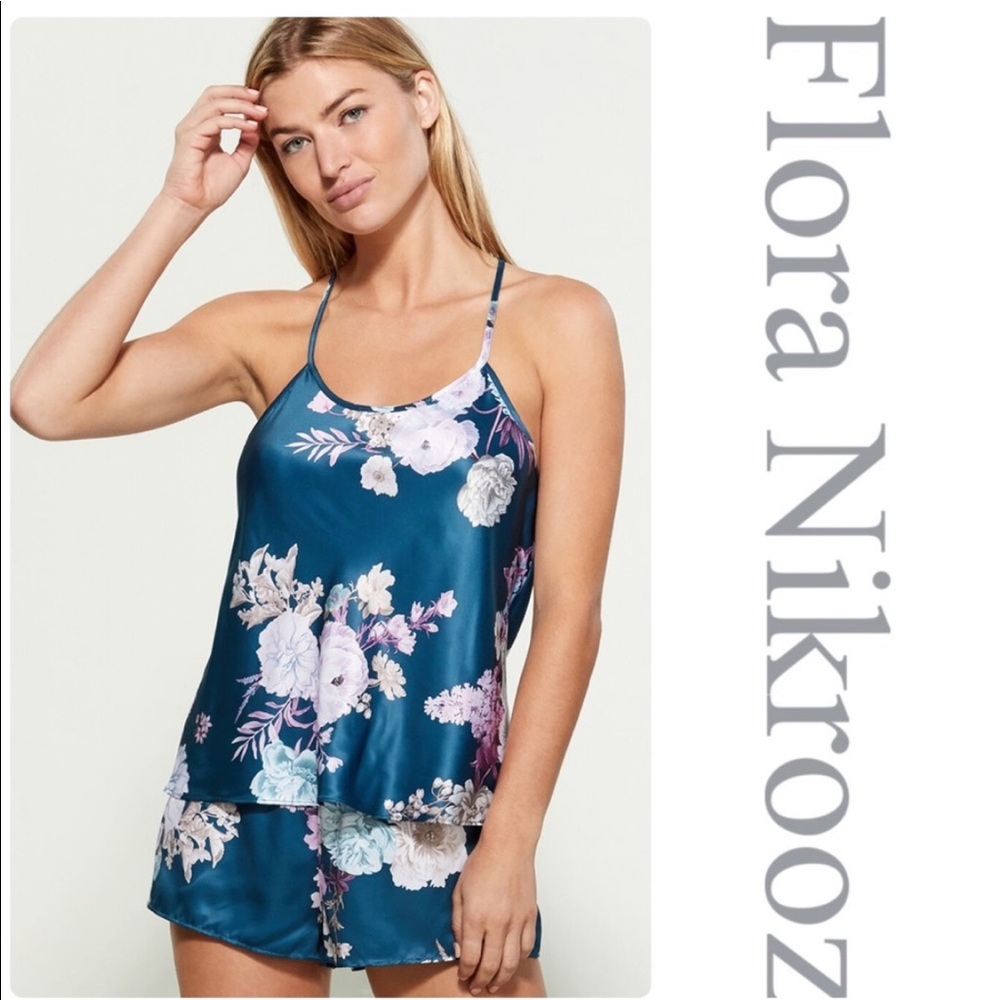 Flora Nikrooz Satin shorts pajama set navy